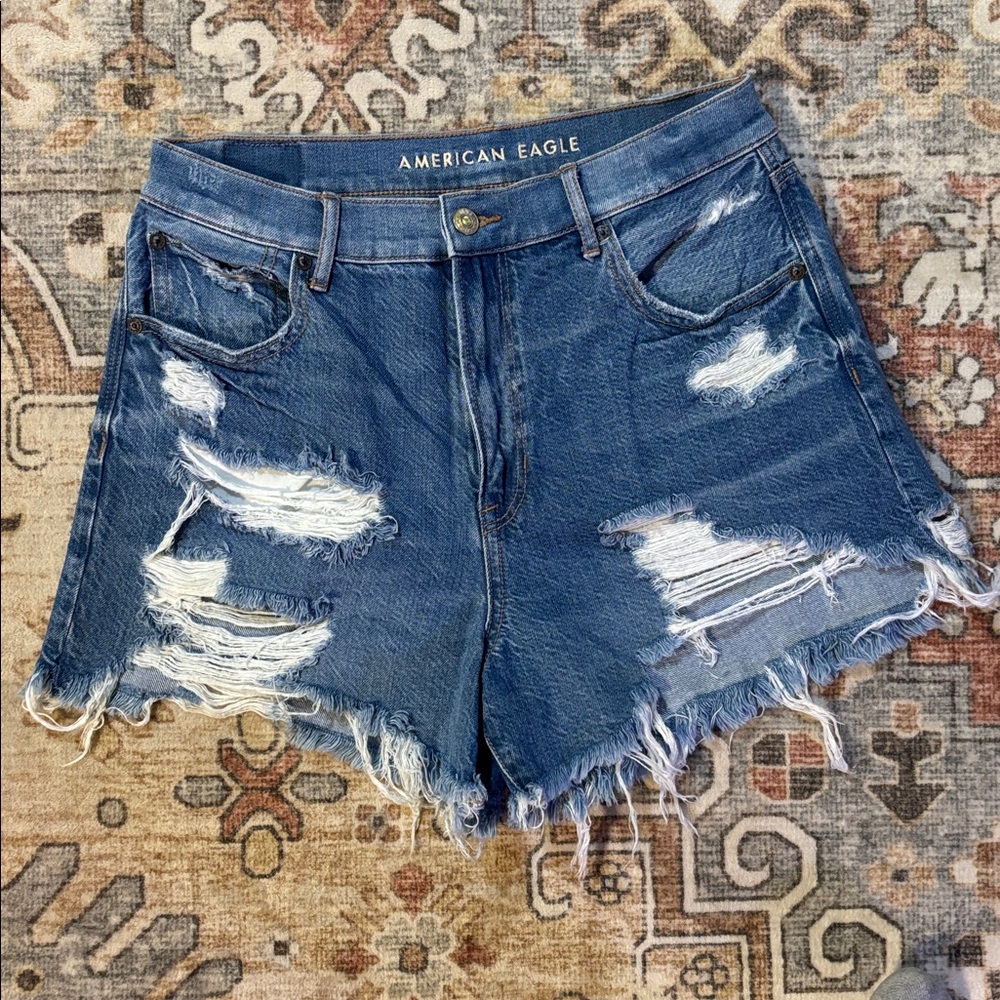 American Eagle Outfitters Blue Distressed Jean Shorts
